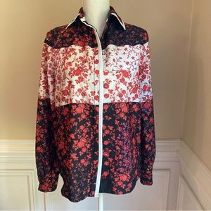 PREEN Red White Black Floral Button Down Blouse